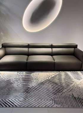 意极小简黑牛沙发现代小户型客厅直排三人位轻黑色豆JRL腐块式奢