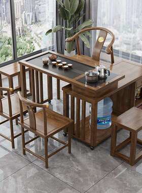 木茶桌旋转式台阳台T8nK7hCs小户型移动茶1米1.桌2米椅实组合