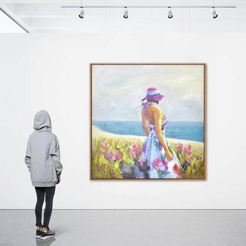 美式乡村厅彩色物花卉半手绘头大海装饰画油画BD21B463肌客理人卧