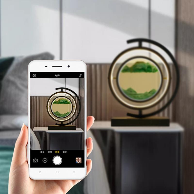 漏件家居装饰品3d玻摆璃流沙画沙现代约办公室桌面动态沙简台灯3