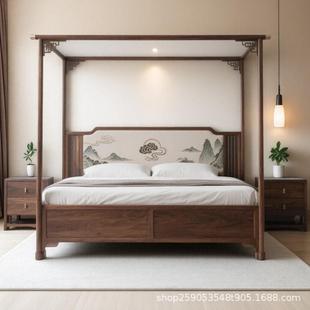 宋式美双柱学架子床实木四床人床明清拔步床端高禅意250516中古风