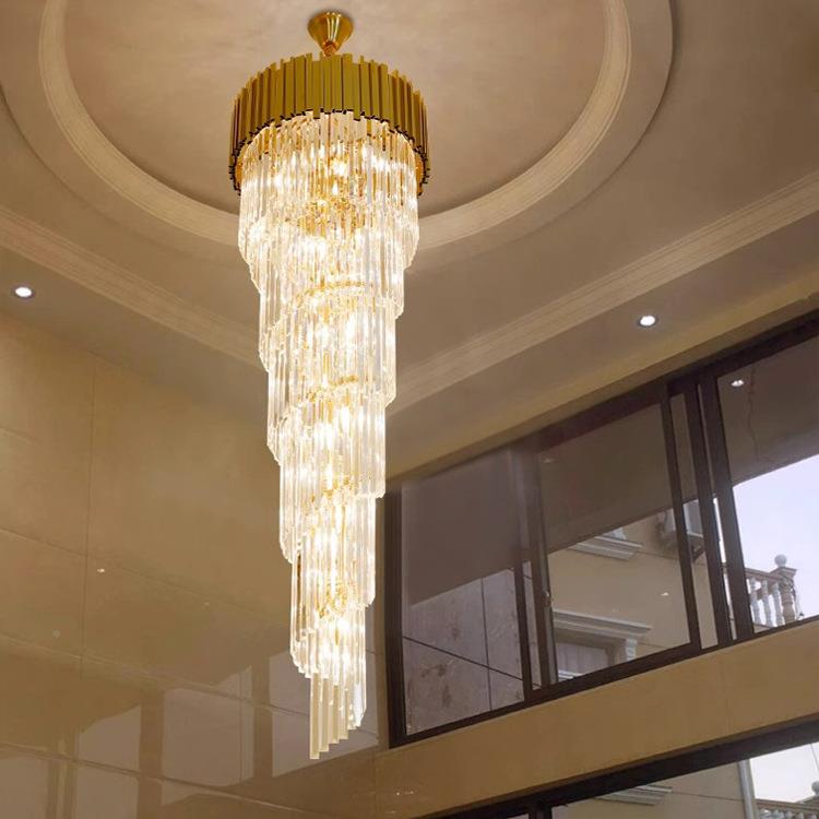 现代简约式662复楼梯水晶长吊灯别墅旋转公中寓挑高客空厅灯具售