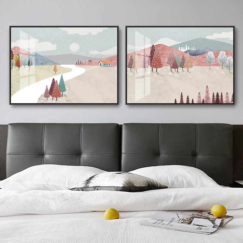 卧室床头装饰画2画24新款现代简房间背景轻奢壁画两0联主ZL190812