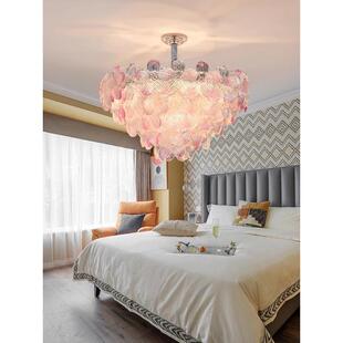 粉色法式吊灯新款奢油奶风琉璃客厅少FYM女卧心轻七彩女儿房室水