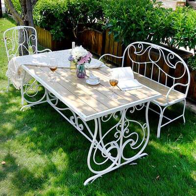 庭院双休闲茶桌椅复古欧式铁艺花园餐桌网红LKF简约阳台人合组餐