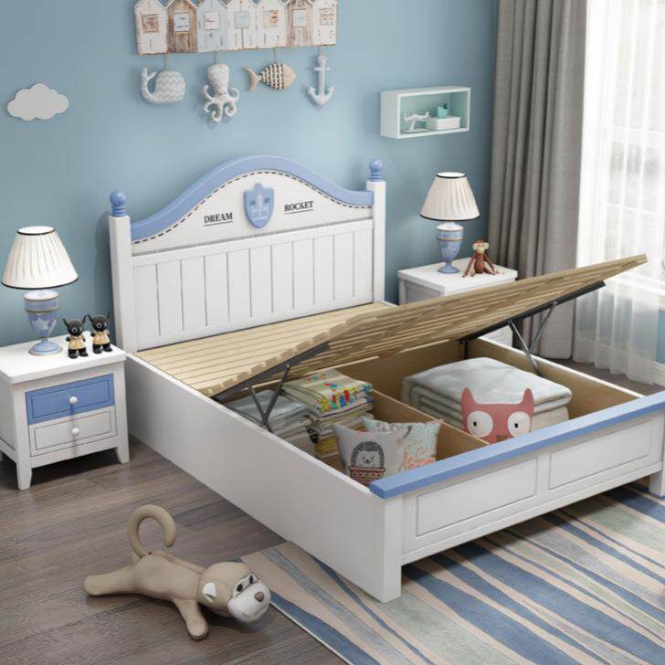 美式实木儿童SYT床孩女孩1男.2米1.5米少年1.5米双人主公青床可储