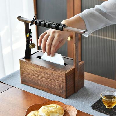 黑胡ZJH01桃木纸巾盒新中式实木纸抽用收纳盒盒意创家客厅茶几抽