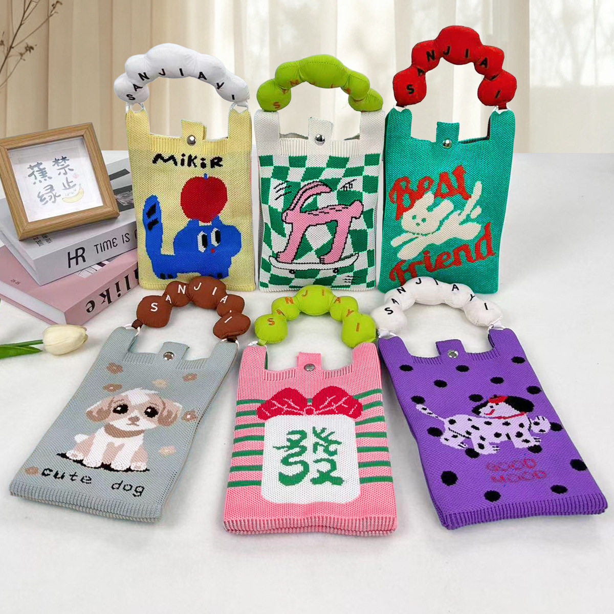 针织手机袋苹果包包卡通手机包糖果可爱迷你随身小包毛线飞织斜挎