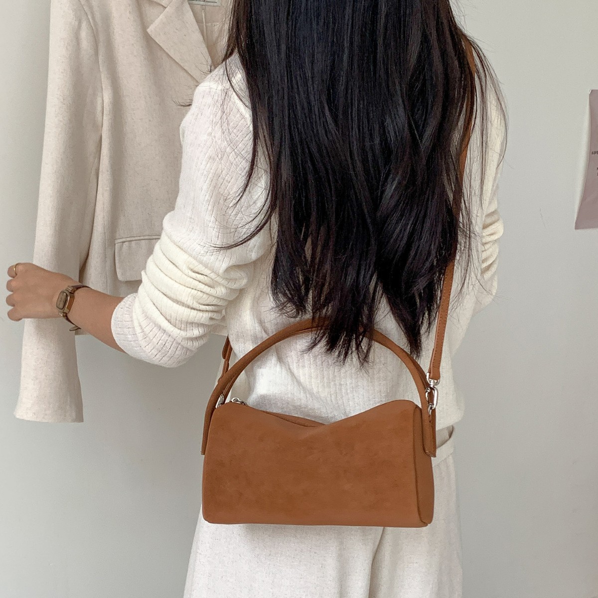 包包女新款冬白色2025秋冬麂皮绒