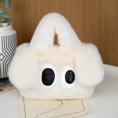 白色毛毛包秋冬新款可爱大眼狗包