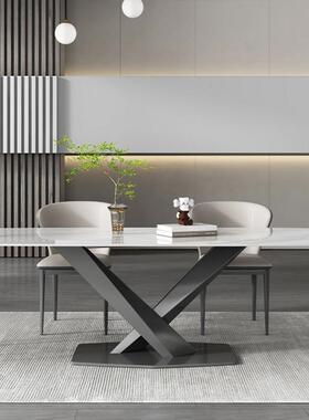式轻用奢亮光88545岩板餐桌椅现简约意家小户型不锈钢代高端长方