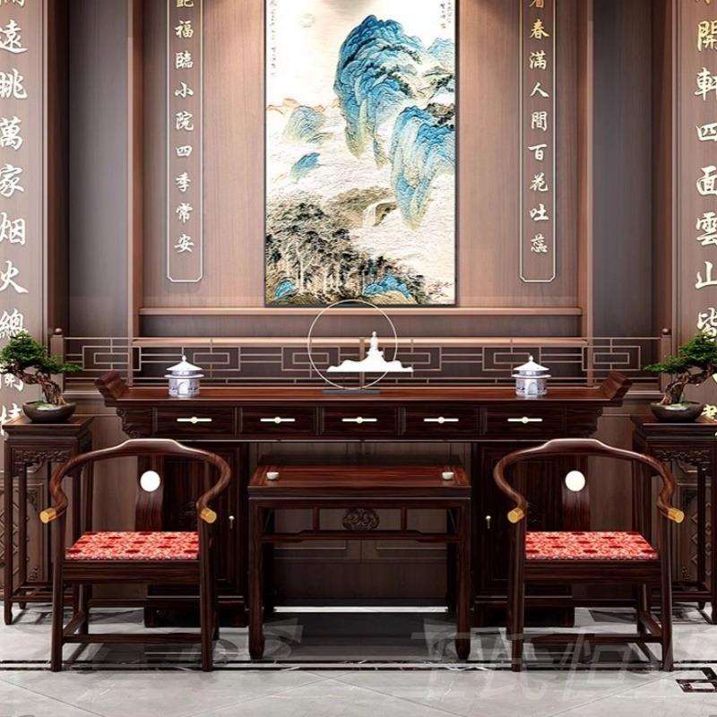实985木新中式中堂件六套农堂屋供桌佛台头条案翘家用仿古村雕花