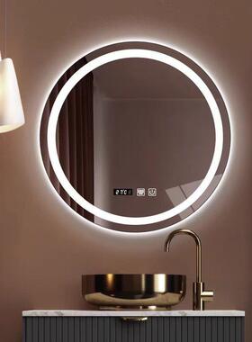 壁挂l带ed触防摸屏雾发光灯感应挂394墙圆镜智能浴室镜子卫生间
