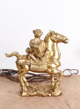0117杨上铜记艺铜马上大圣工品摆件家居铜马封猴马猴上马上封侯
