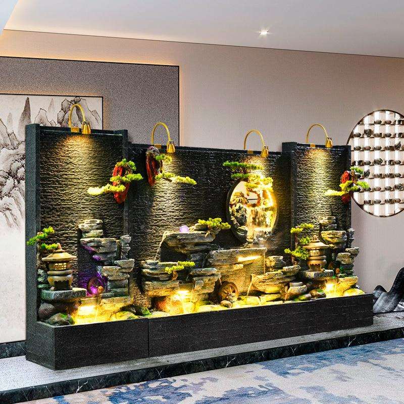 庭水幕墙院水幕墙台流水墙假山流水喷泉阳装饰屏风景水景加摆湿造
