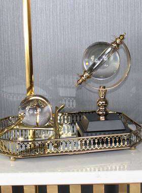 轻2746欧式办室水晶球摆公件品书房桌面装饰地球仪工艺客奢厅酒柜