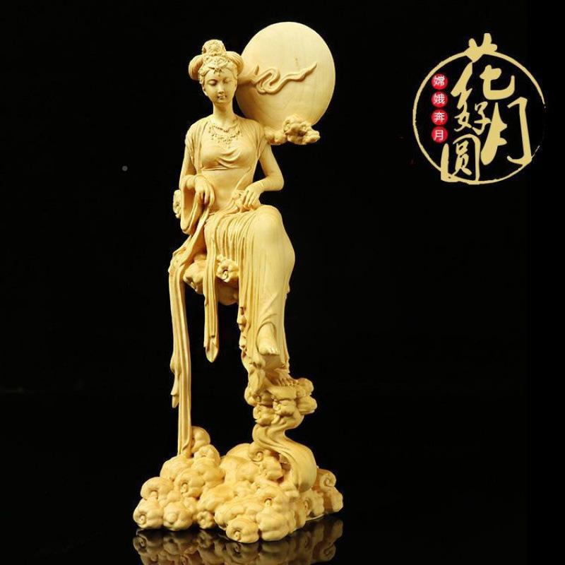 杨木雕黄刻嫦娥美女漂亮面件崖SN27041柏木雕家居装饰品工艺女神