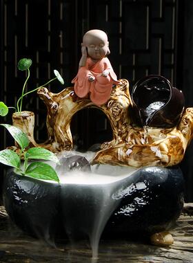 创中式家用客厅水轮高风山流水摆件EYN办公室桌喷面泉水景意加湿