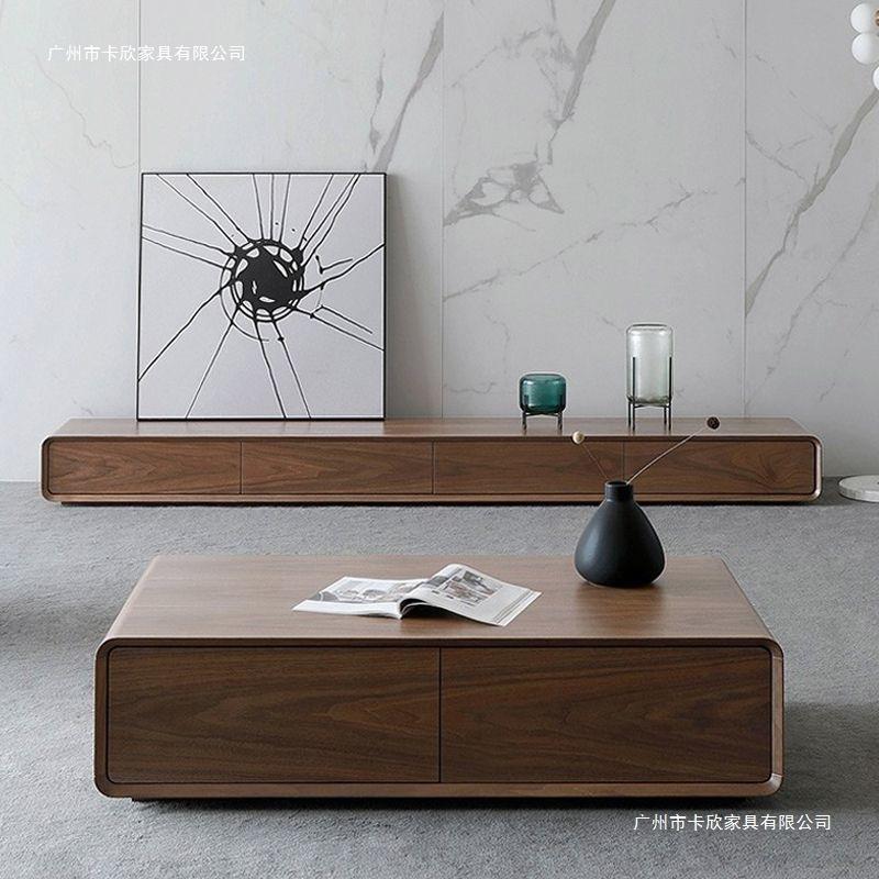 地柜电视OLAHSJK柜胡桃全色小户型简客极厅超窄实木落地整装地台