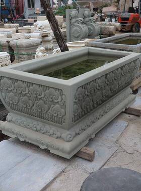 石雕鱼缸石槽岗中式DPZ仿长盆长方形水槽别岩墅庭院养鱼种花古花