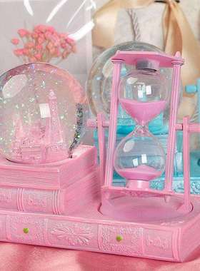 粉色三十分钟晶球漏计时器客沙厅酒柜品水摆件64752263饰工艺品