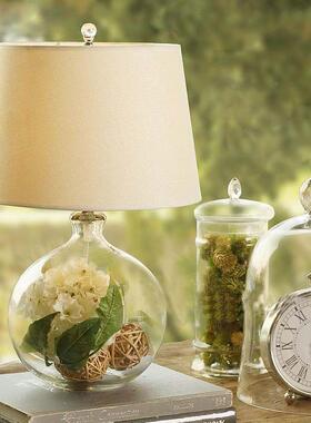 美式床创意玻尚璃台时灯简约温YNK馨卧室头台灯美式乡村玻璃台灯