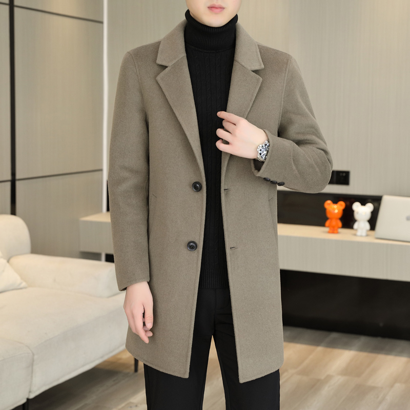 恒源祥羊绒毛呢大衣男中长款商务休闲风衣秋冬鹅绒内胆双面呢外套