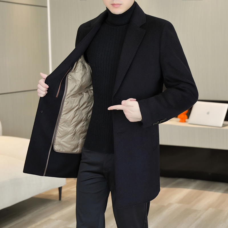 恒源祥双面羊毛大衣男士中长款秋冬保暖西装加厚风衣羽绒内胆外套