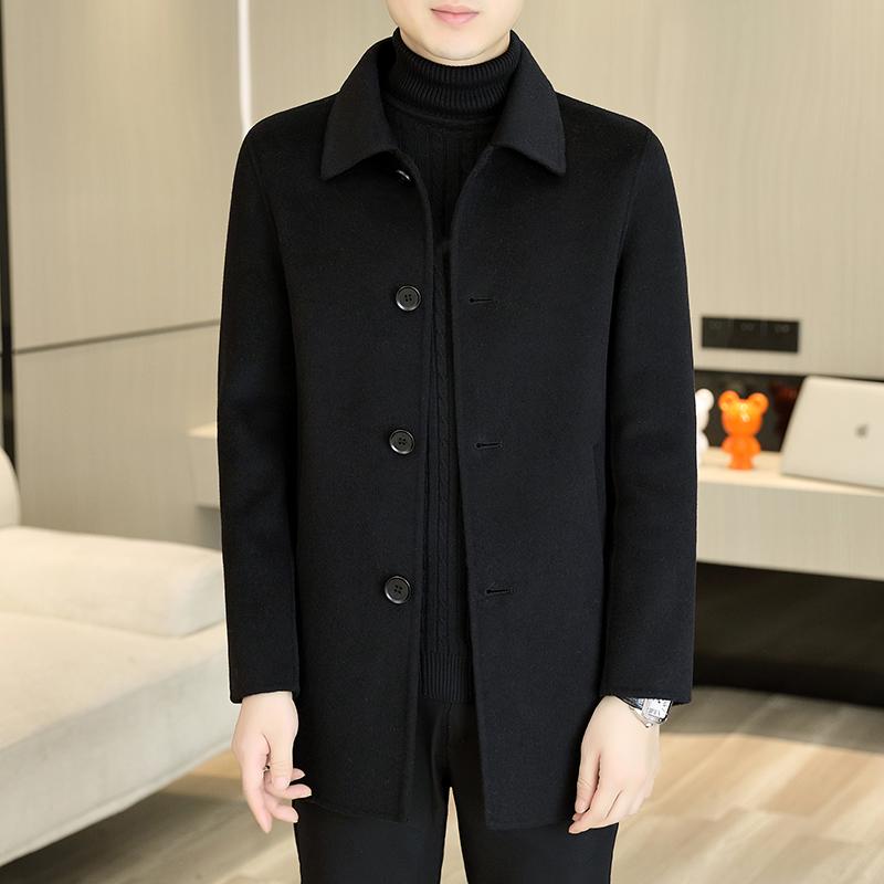 恒源祥轻奢男装冬季双面呢大衣男翻领中长款修身帅气风衣呢子外套