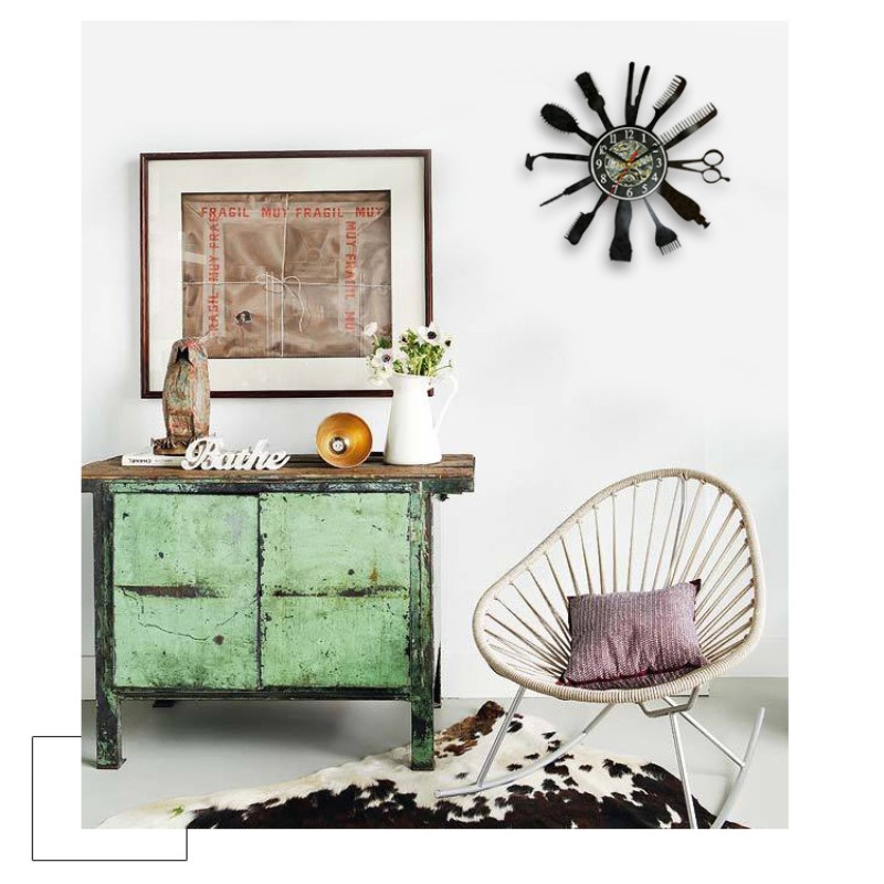 创意客厅卧室挂钟圆形个性简约静音钟表理发师挂墙装饰表时钟