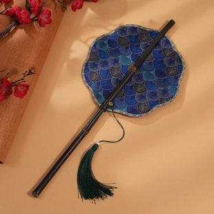 流光鳞片仿宋竹丝全竹腰扇可旋转卷曲折叠云卷云舒古风汉服仿古扇