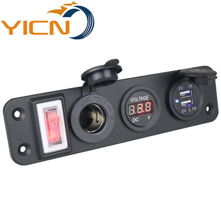 厂家直销一拖三车载充电器 汽车游艇房车数显面板车载 12-24v通用
