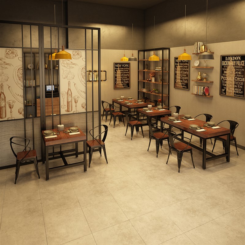 工业风铁艺实木餐桌loft长方形长条餐饮桌椅组合餐厅餐桌子1083