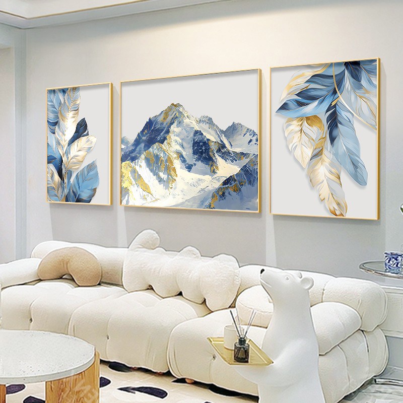 背靠金山客厅装饰画三联现代轻奢沙发背景墙挂画高档风景组合壁画