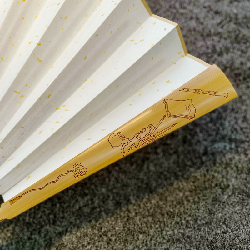 玉竹扇子徽州竹刻扇骨宣纸扇面文玩折扇毛竹雕刻人物团扇花鸟定制