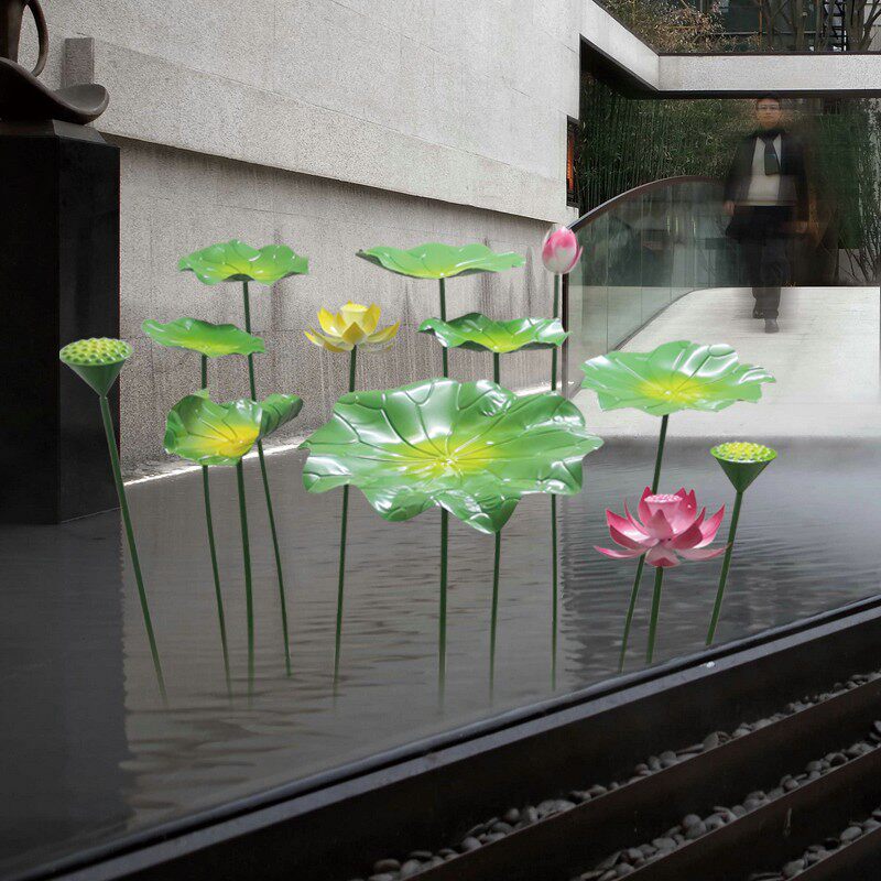 铁艺荷花荷叶落地摆件雕塑庭院花园装饰摆饰水池水景不锈钢莲花铜