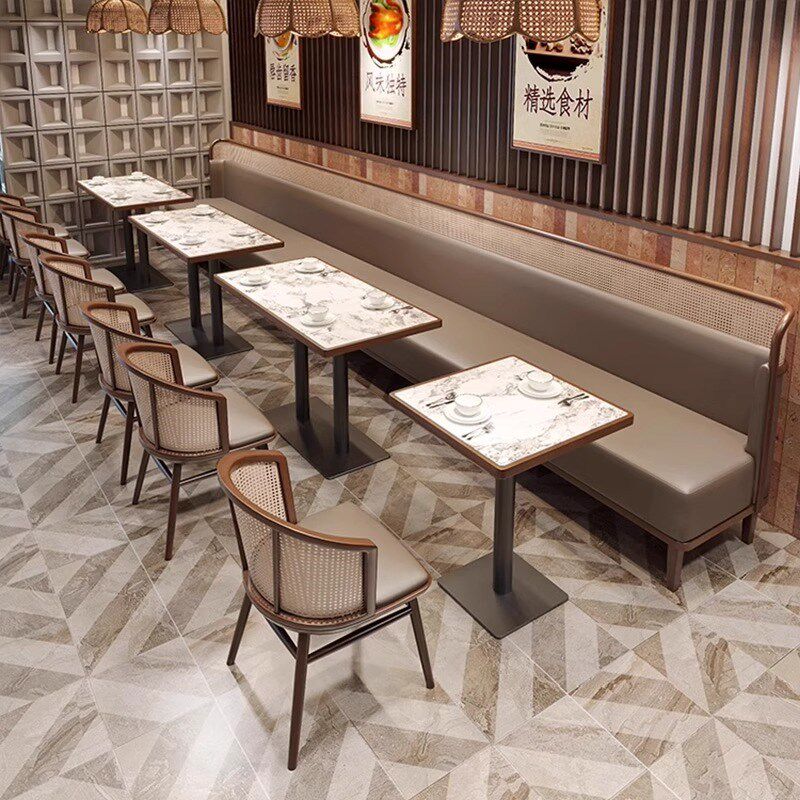 餐厅餐饮桌椅沙发实木商用藤编组合茶楼东南亚卡座连锁半圆火锅店