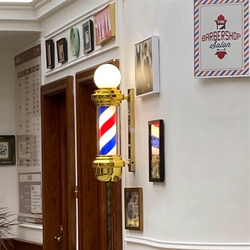 美发转灯新款led欧式圆柱形塑料挂墙挂壁发廊男士理髲店防水灯箱