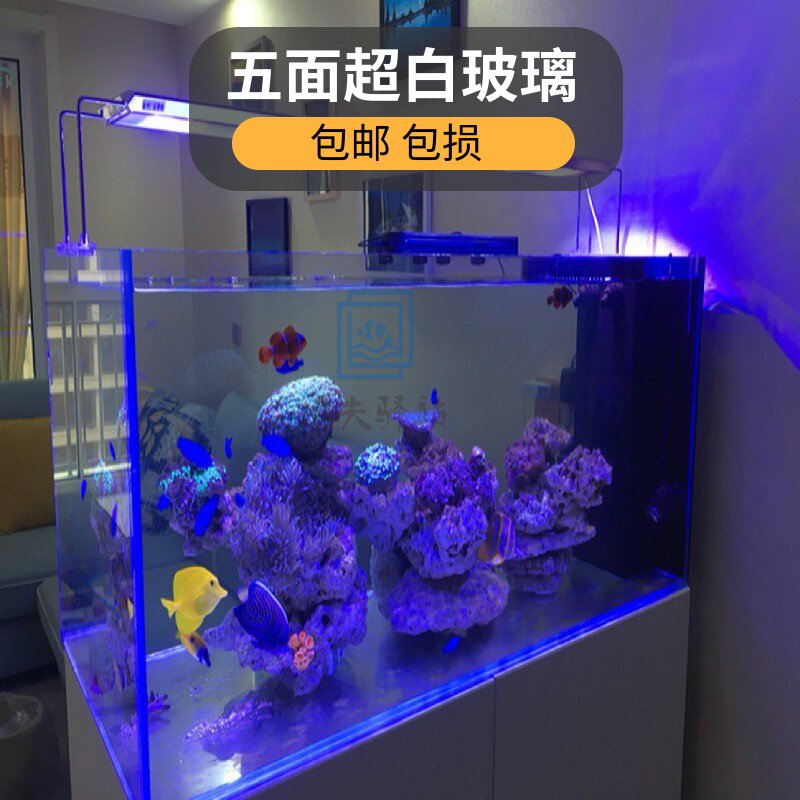 仿红海海水鱼缸珊瑚金晶超白玻璃实木底柜客厅水族箱屏风定做包邮