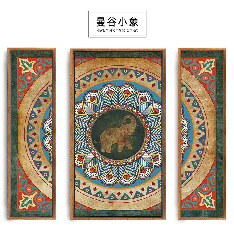 东南亚泰式曼谷小象装饰画瑜伽馆印度壁画客厅卧室民族风大象挂画