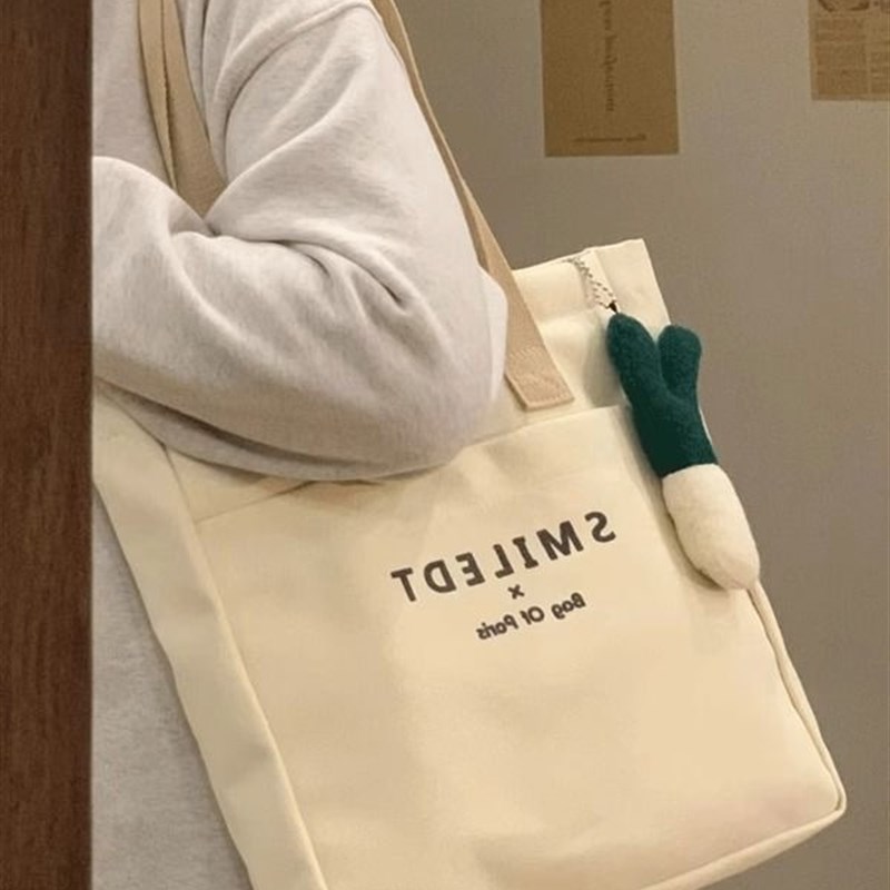 单肩帆布袋女大学生上课通勤大容量手提帆布包斜挎书包2023年新款