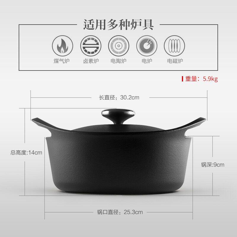 归禾器珐琅铸铁汤锅搪瓷家用生铁煲汤锅不粘锅电磁炉通用双耳炖锅