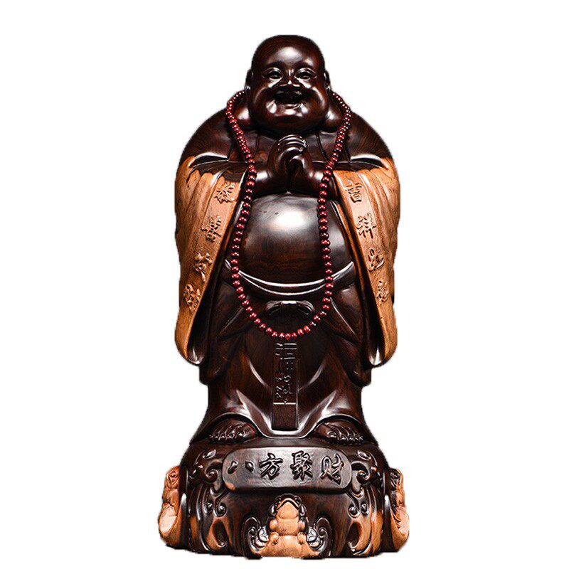 黑檀实木雕刻弥勒佛根雕摆件大号笑佛像工艺品红木家居玄关送礼品