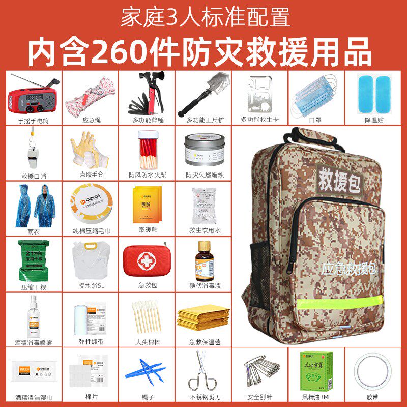 地震应急救援包家庭物资储备包生存紧急避难人防战备家用逃生装备