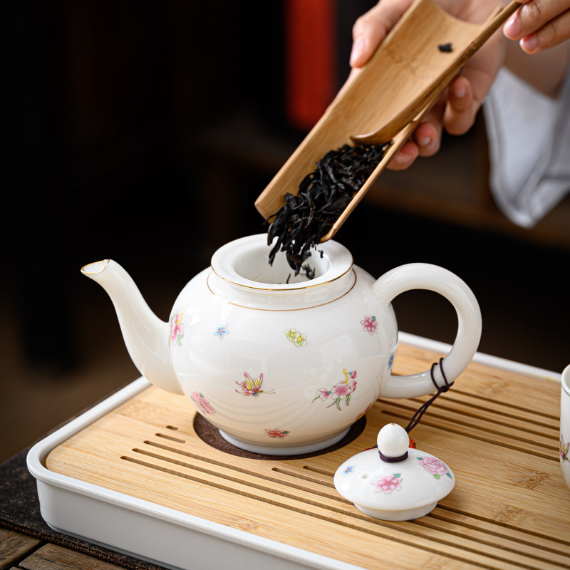 羊脂玉陶瓷泡茶壶大容量500ml功夫茶具套装白瓷家用大号带过滤网