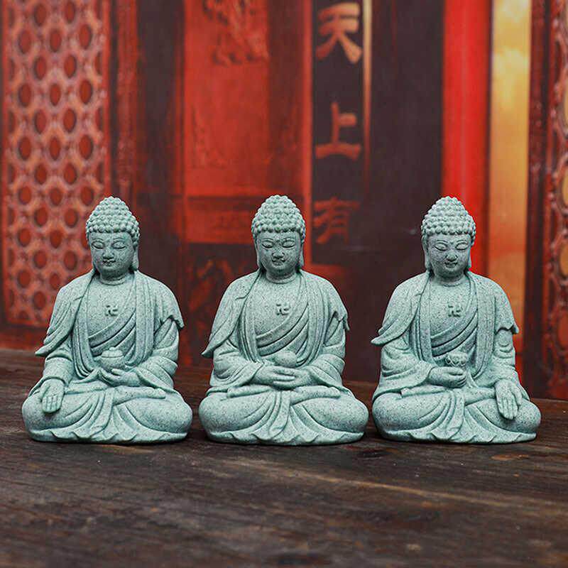 青砂石三宝佛像阿弥陀佛雕塑招财新中式客厅如来茶宠复古工艺品