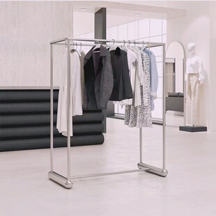 简约不锈钢加厚双边落地展示架男女服装店中岛挂衣架双排陈列道具