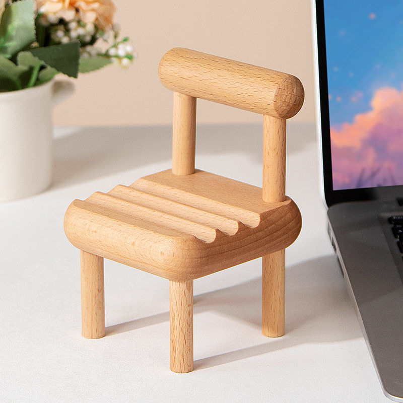 桌面手机支架创意榉木小椅子凳子小板凳小型创意摆件懒人追剧神器