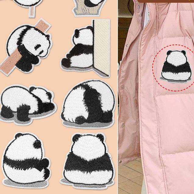 羽绒服补丁贴自粘免缝刺绣布贴补衣服破洞无痕修复熊猫图案贴手缝