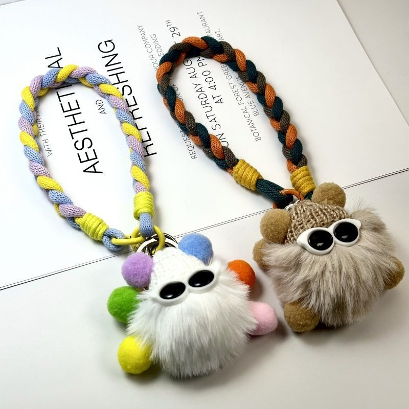 多巴眼镜胺煤球miu风手机壳挂绳手绳毛绒卡通挂件CCD书包钥匙挂链挂手腕款带垫片夹片轻奢小众精致高级感